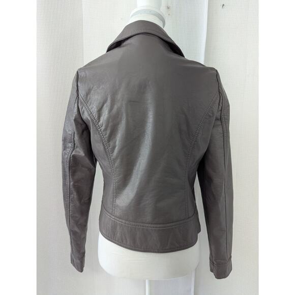 JOU JOU! STORMY GRAY VEGAN LEATHER BIKER/MOTO INSPIRED ZIPPER JACKET, COAT! SZ S - Picture 8 of 12